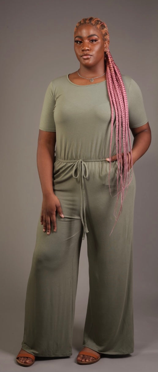 Olive Kurvy Short Sleeve Jumpsuit