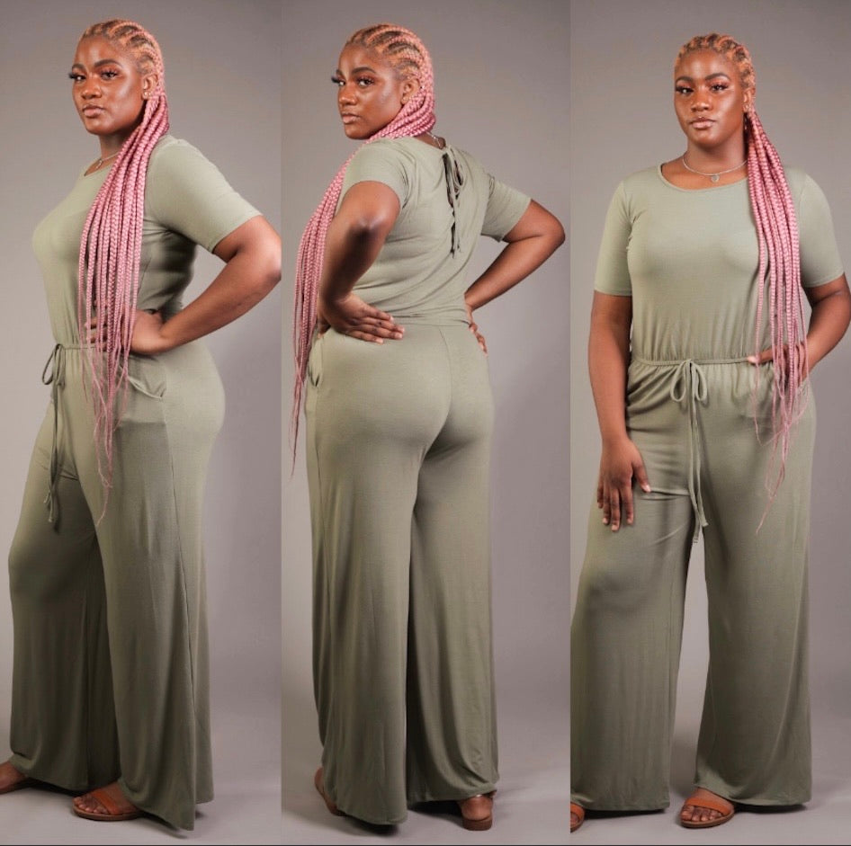 Olive Kurvy Short Sleeve Jumpsuit